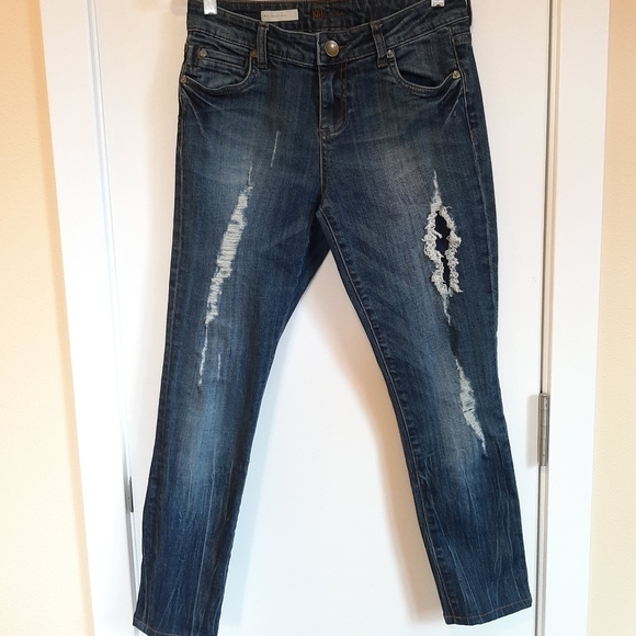 Kut From The Kloth Blue Denim Jeans Mia Toothpick Skinny Size 4 Distressed Dark - Picture 1 of 10